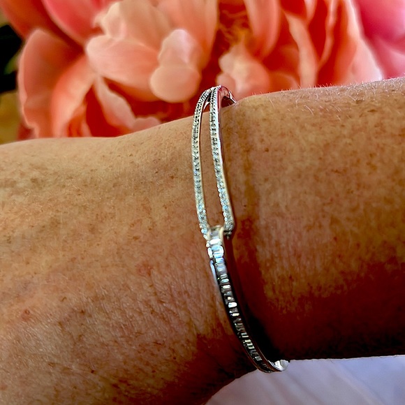 Silver Bracelet w/CZ Baguette & Pave Crystals - Great Bridal Jewelry! NWT - Picture 5 of 8